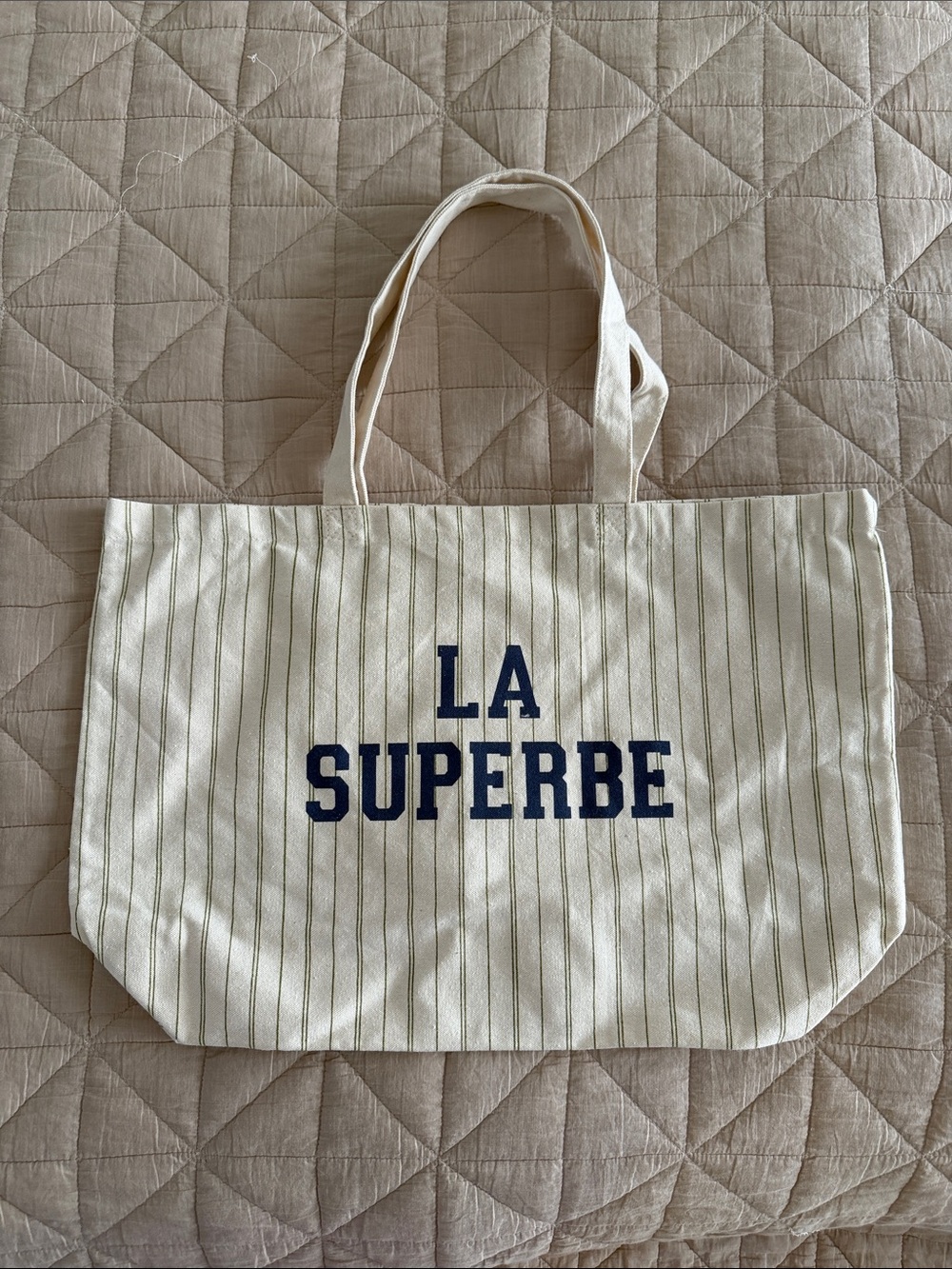 Sezane LA SUPERBE Cream Stripe Canvas Tote Bag NWOT